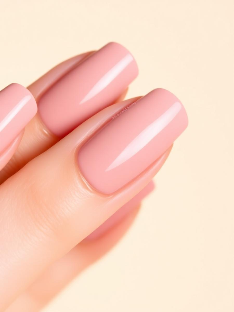 Glossy nude pink manicure
