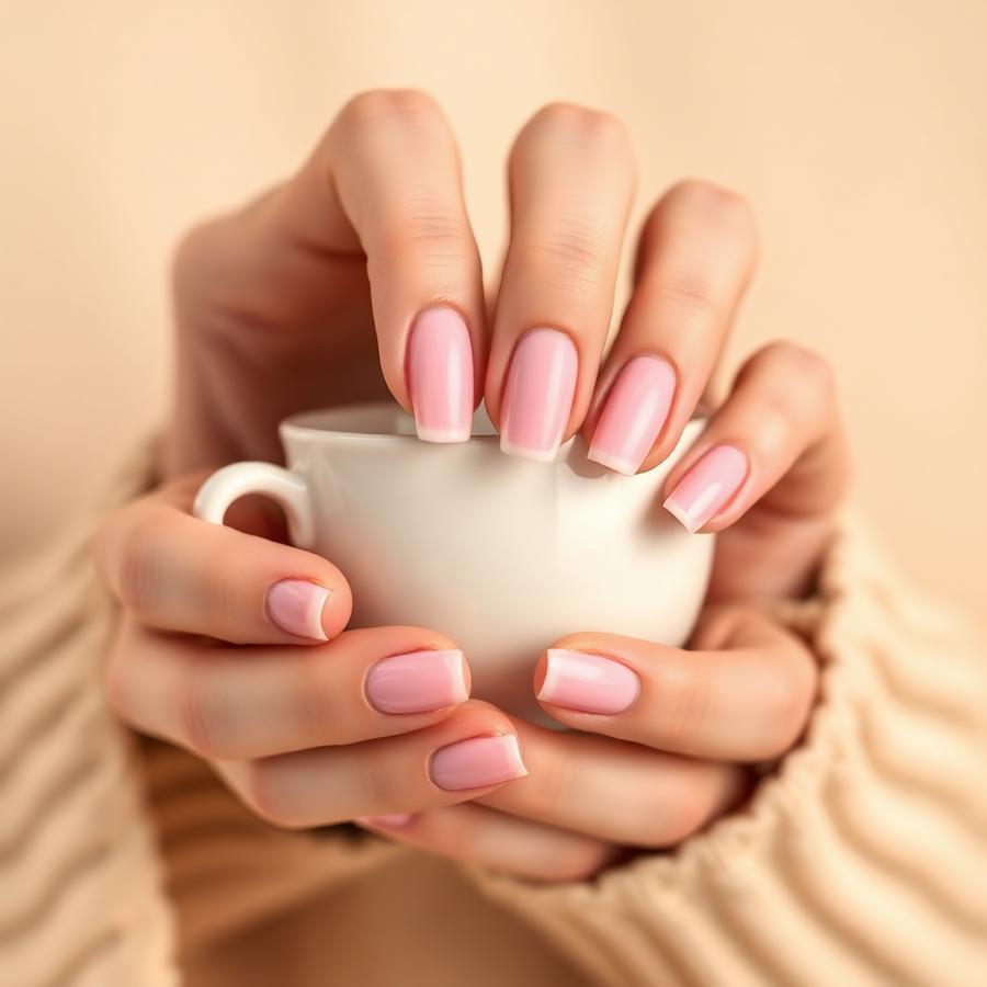 Soft pink nails with cream cup