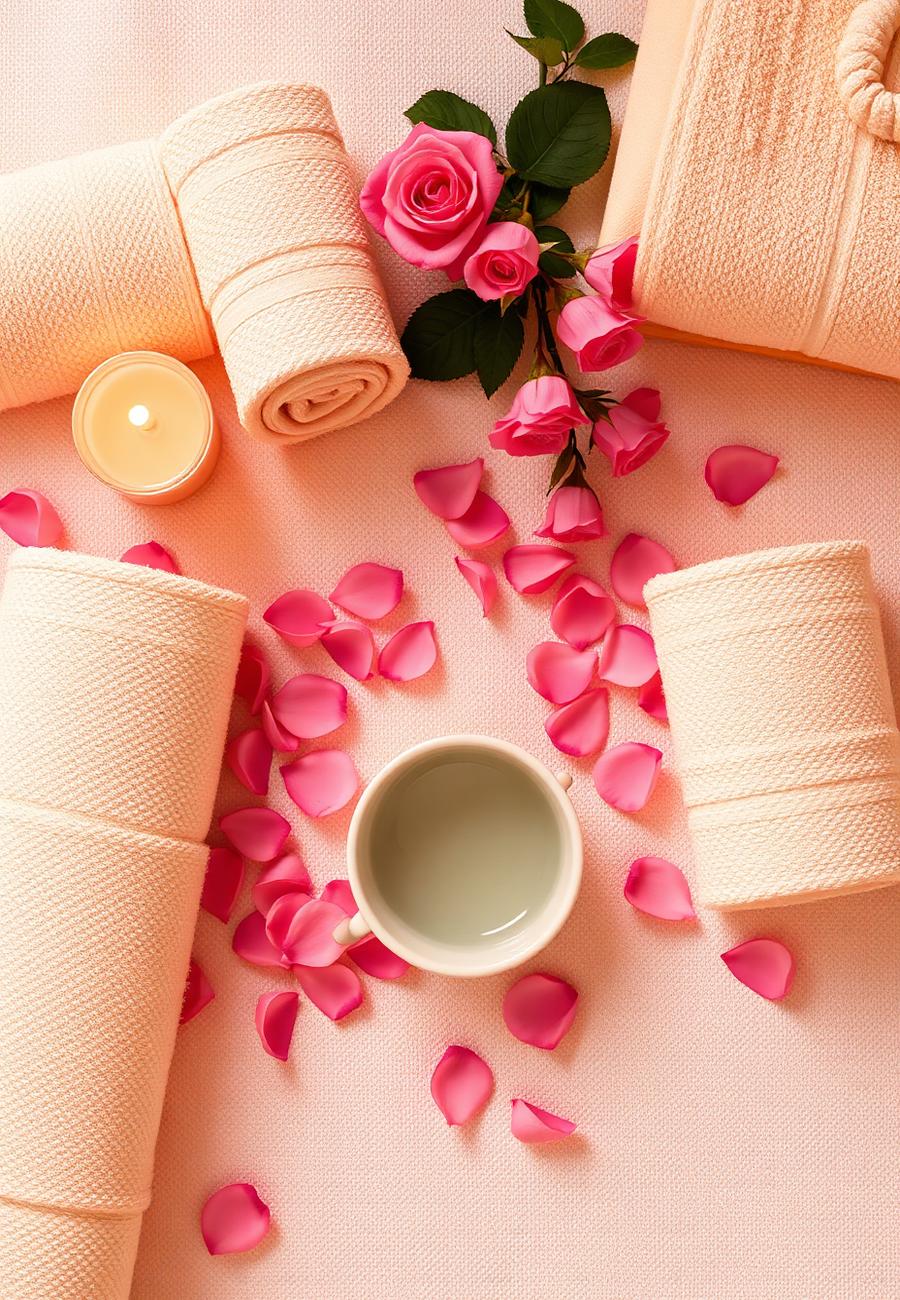Spa pedicure setting with rose petals
